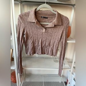 Zara knit cropped collared long sleeve (size small)